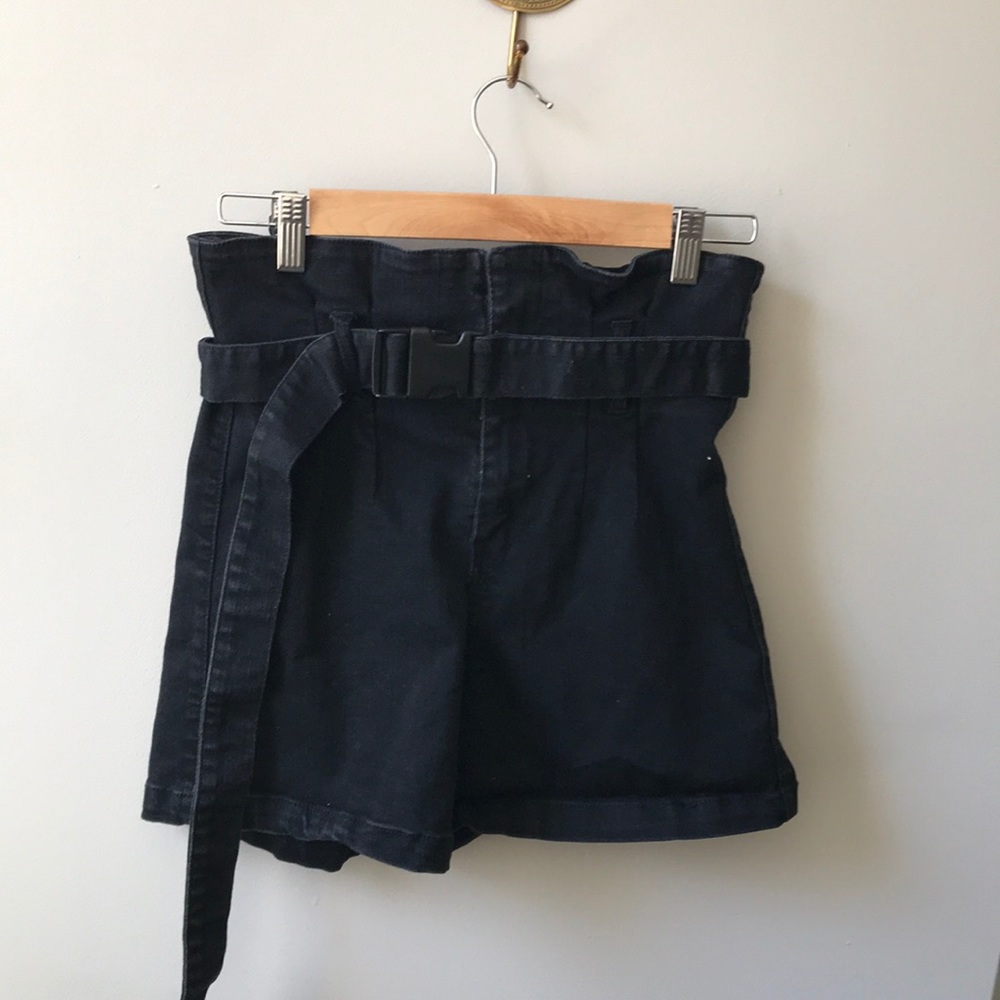 Black Jean Short with Buckle Belt